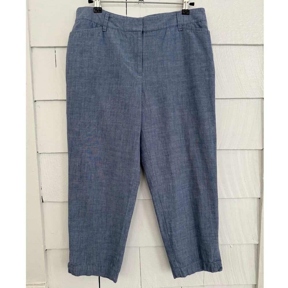 Talbots Womens 6P Perfect Crop Cotton Chambray Pants Summer Minimalist Classic